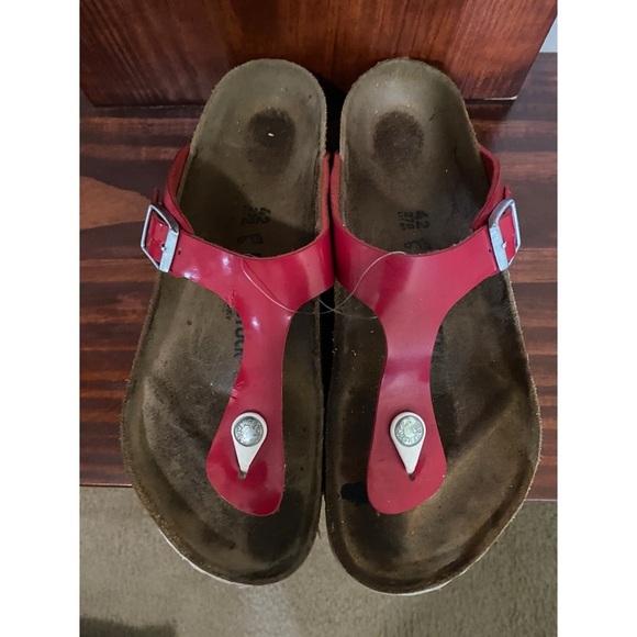 BIRKENSTOCK GIZEH 2025 TANGO RED PATENT Birko Flor T Strap Thong Sandal Sz 42/11 - Picture 2 of 11